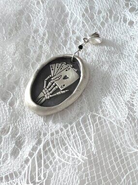 Fine Silver Wax Seal Pendant, Skeleton Hand Necklace, Gothic Poker Pendant